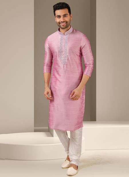 Pink Colour New Designer Function Wear Kurta Pajama Mens Collection 1511